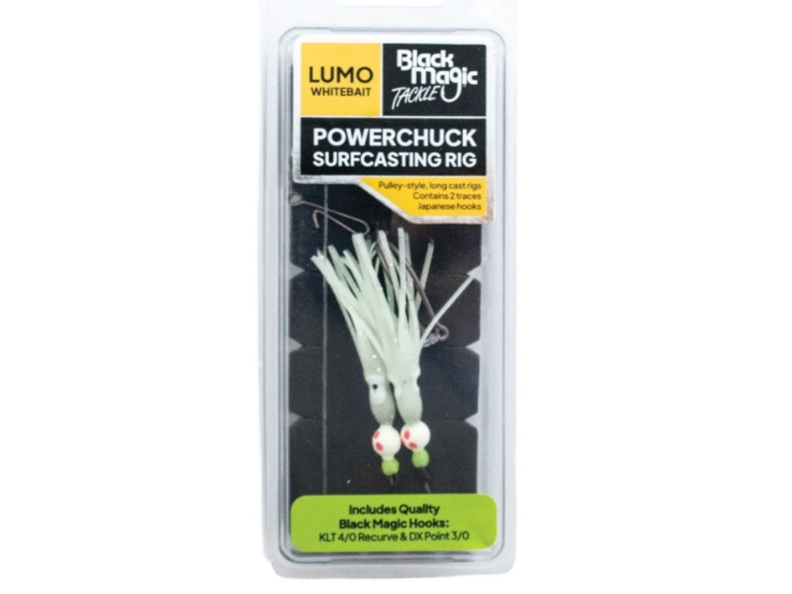 BLACK MAGIC POWERCHUCK RIG UV WHITEBAIT KLT 4/0 RECURVE AND DX POINT 3/0