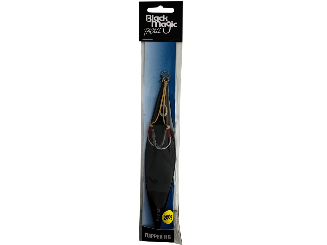 BLACK MAGIC FLIPPER JIG 200G BLK/SIL/LUM