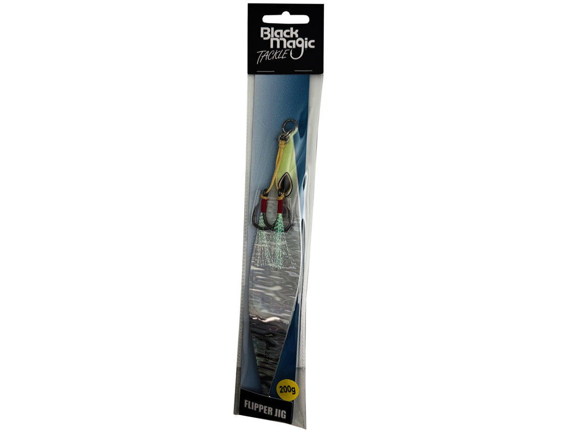 BLACK MAGIC FLIPPER JIG 200G SIL/ORN/LUM